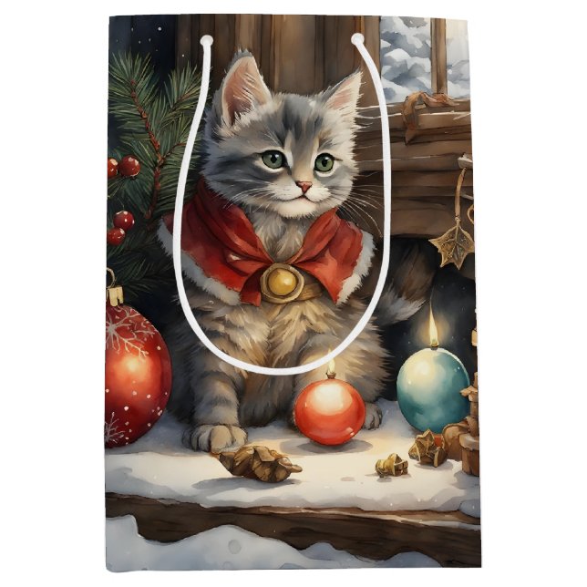 Bedårande katt i röd kappa på julafton  (Framsidan)