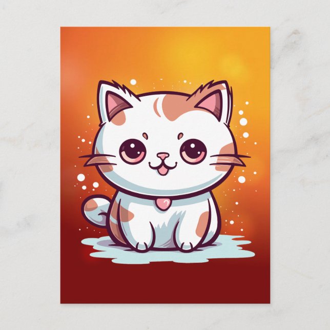 Bedårande Katt Kawaii Stil Clipart Helg Vykort (Framsida)