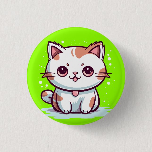 Bedårande Katt Kawaii Stil Clipart Knapp (Framsida)
