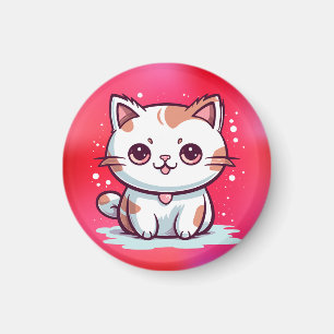 Bedårande Katt Kawaii Stil Clipart Magnet