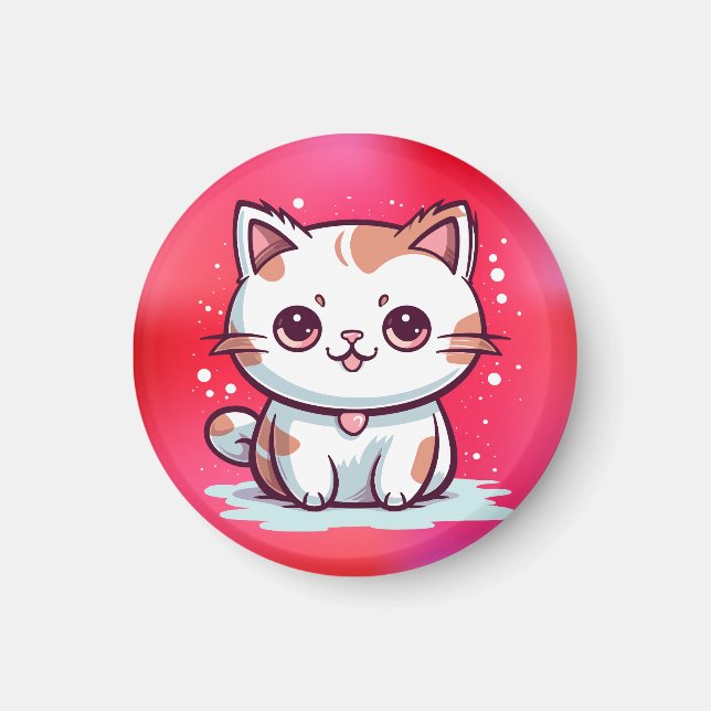 Bedårande Katt Kawaii Stil Clipart Magnet (Framsidan)