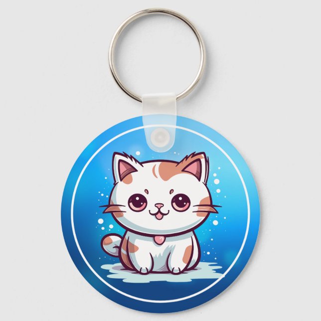 Bedårande Katt Kawaii Stil Clipart Nyckelring (Framsida)