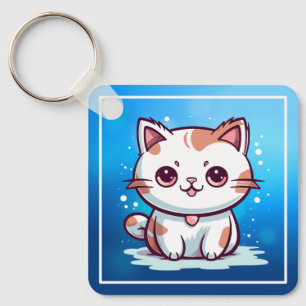 Bedårande Katt Kawaii Stil Clipart Nyckelring