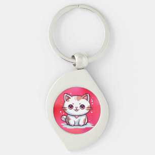 Bedårande Katt Kawaii Stil Clipart Swirl Silverfärgad Nyckelring