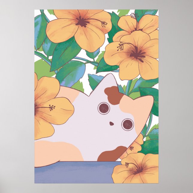 Bedårande katt med blommor poster (Framsidan)