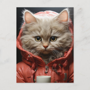 Bedårande katt med kaffe vykort