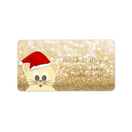 Bedårande katt med Santa Hatt, Glittrande Bokeh Adressetikett