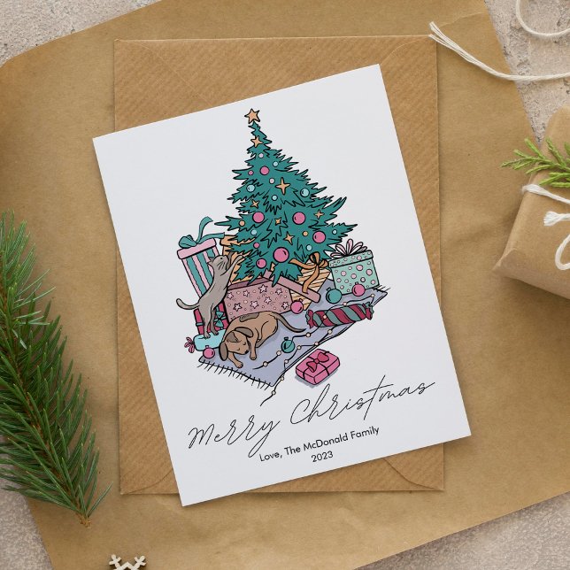 Bedårande katt- och hundträd Julpresent till djurä Julkort (Skapare uppladdad)