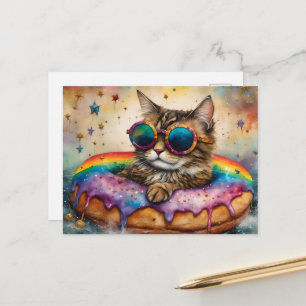 Bedårande katt på donut-flotte vykort