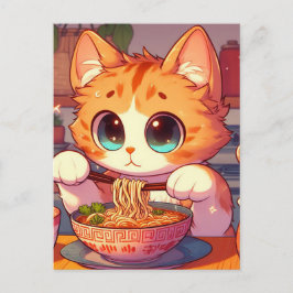 Bedårande katt som äter ramen nudlar vykort