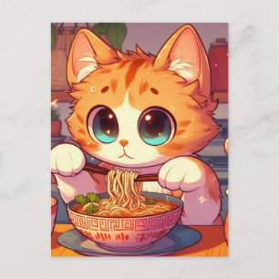 Bedårande katt som äter ramen nudlar vykort