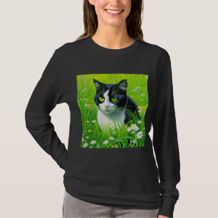 Bedårande katt som sitter i en äng med tusenskönor t shirt