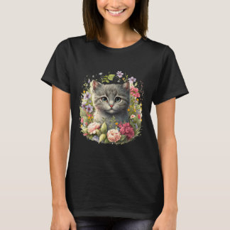 Bedårande katt söt kattunge blomstpng t shirt
