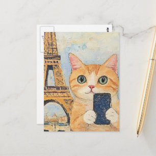 Bedårande katt tar en selfie i Paris Vykort