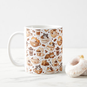 Bedårande Katten & Kaffe Mönster Mugg