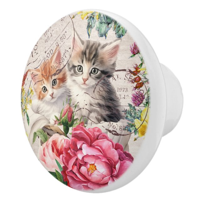 Bedårande kattfärgglada blommiga frimärken möbler knopp (Höger)