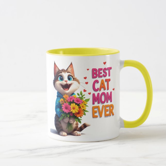 Bedårande Kattmamma Kisse Med Blomhjärtan 🐱 Mugg (Höger)