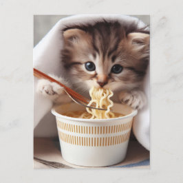 Bedårande kattunge äter Ramen nudlar Vykort