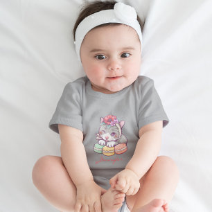 Bedårande kattunge med gröna gula rosa makaroner t shirt
