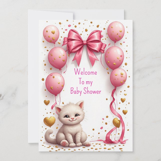 Bedårande Kattunge Rosa Ballong Kort 🐱 (Framsida)