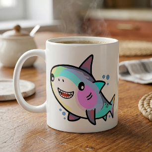 Bedårande Kawaii Babyhaj med Regnbågs Pasteller Kaffemugg