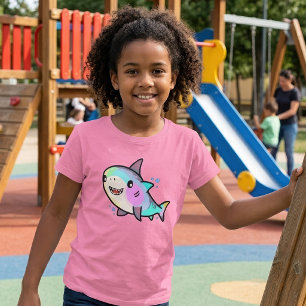 Bedårande Kawaii Babyhaj med regnbågsfärgade paste T Shirt
