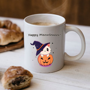 Bedårande Kawaii Häxkatten i Halloweenpumpa Kaffemugg