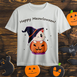 Bedårande Kawaii Häxkatten i Halloweenpumpa T Shirt