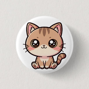 Bedårande Kawaii Katt Chibi Illustration Knapp