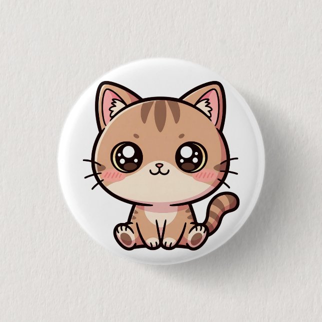 Bedårande Kawaii Katt Chibi Illustration Knapp (Framsida)