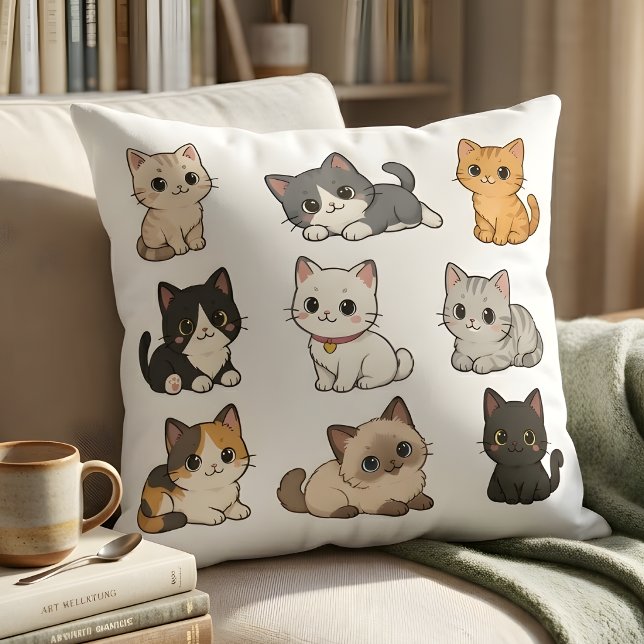 Bedårande Kawaii Katt Ungar Dekorativ Kudde (Skapare uppladdad)