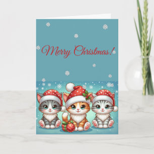 Bedårande Kawaii Katter i Tomtehattar Vinter Jul Kort