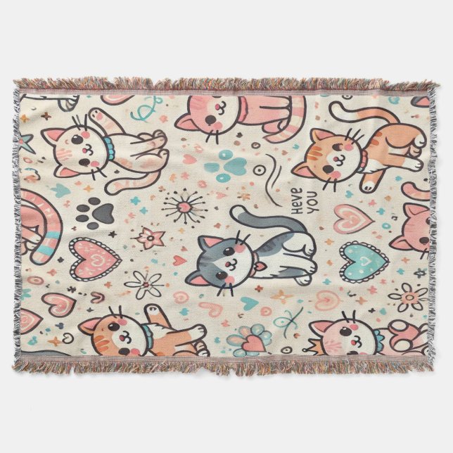 Bedårande Kawaii Katter Kasttälja – Mysig och Söt Filt (Framsidan)