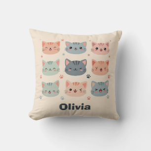 Bedårande Kawaii Kattunge Ansikten Kudde