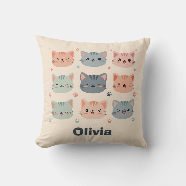 Bedårande Kawaii Kattunge Ansikten Kudde (Framsida)