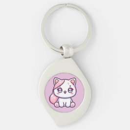 Bedårande Kawaii Kattunge Swirl Silverfärgad Nyckelring