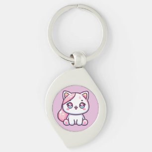 Bedårande Kawaii Kattunge Swirl Silverfärgad Nyckelring