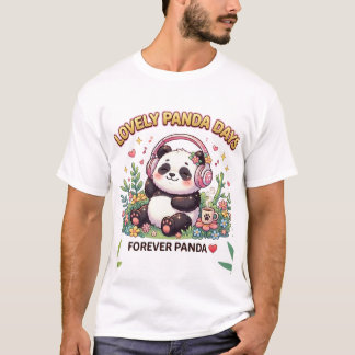 Bedårande Kawaii Panda Musik Estetisk Blommig Kons T Shirt
