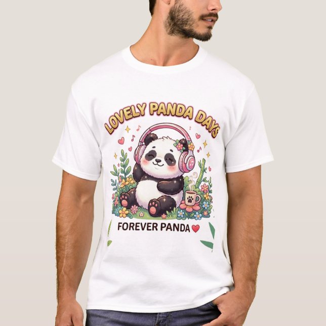 Bedårande Kawaii Panda Musik Estetisk Blommig Kons T Shirt (Framsida)