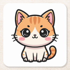 Bedårande Kawaii Rödhårig Katt Illustration Underlägg Papper Kvadrat
