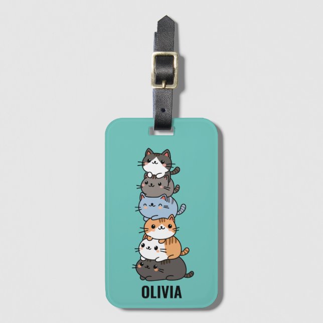 Bedårande Kawaii Stack Av Kattungar Bagagebricka (Framsida vertikal)