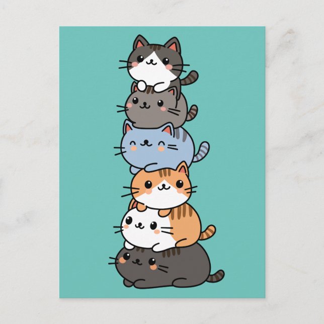 Bedårande Kawaii Stack Med Kattungar Vykort (Framsida)