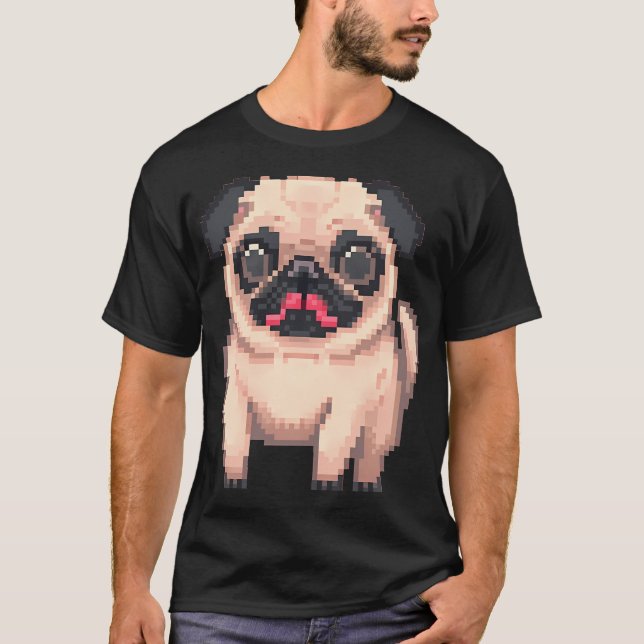 Bedårande knubbig mops - Pixelkonst T Shirt (Framsida)
