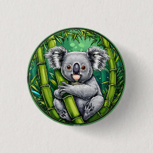 Bedårande Koala som kramar Bambu-stjälk Knapp