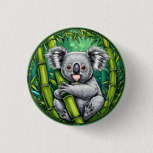 Bedårande Koala som kramar Bambu-stjälk Knapp (Framsida)