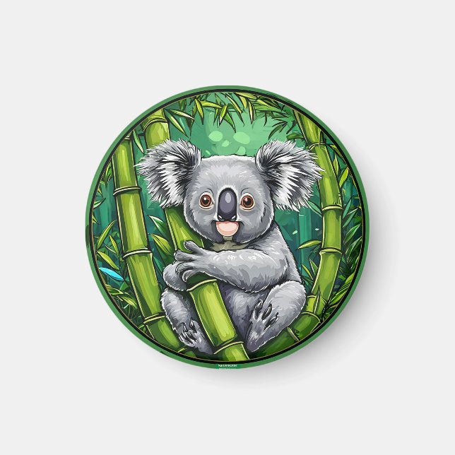 Bedårande Koala som kramar Bambu-stjälk Magnet (Framsidan)