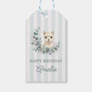 Bedårande kräm vattenfärg Alpaca födelsedag Presentetikett
