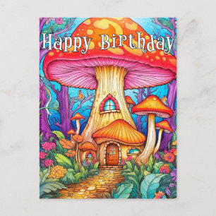 Bedårande Kreativ Svamp Hus Illustration Vykort