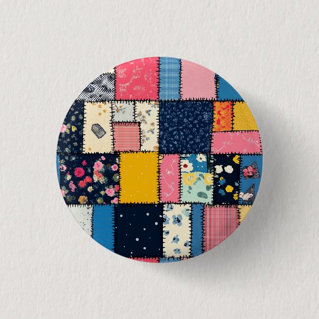 Bedårande lapptäcksdesign, lekfullt mönster knapp (Framsida)