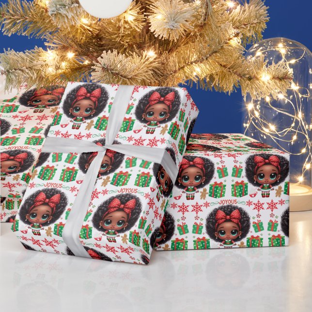Bedårande lilla afro jul tomte tjej presentpapper (Helgdagar)
